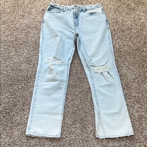 Good American Distressed Straight Leg Light Wash Jeans Size 14/32
